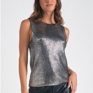 Elan Metallic Silver Crewneck Sleeveless Sweater, New W/ Tags (NWT), Size Small